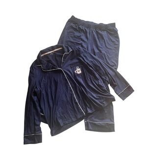 Life is Good Women's Size XL Pajama Set Navy Blue Coffee Long Sleeve Button Up